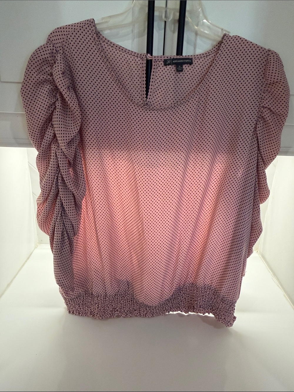 Adrianna Papell Dusty Pink Polka Dot Ruffle Sleeve Blouse